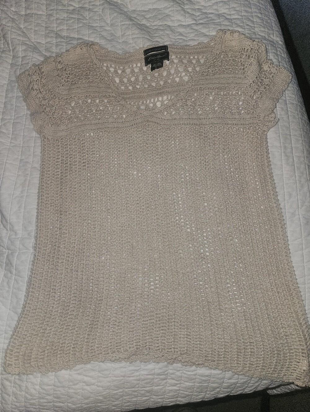 Eddie Bauer Light Beige Crochet Short-Sleeve Knit Top